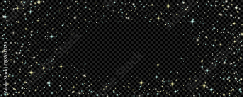 Border with starry texture. Night sky frame background with transparency.