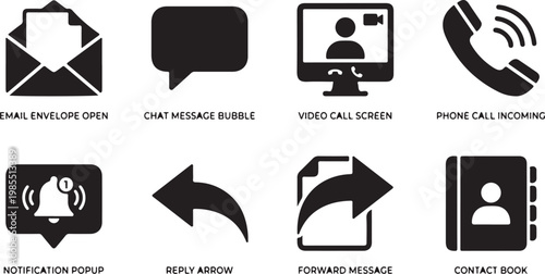 Mobile Messaging Icons, Communication Symbols, Chat and Call Vector Graphics, 8 Elements