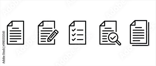 Minimalist document line icons, business paper and file vector set, office paperwork and checklist symbols for web design and app interface