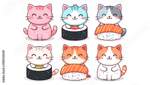 Adorable Sushi Rolls Reimagined as Cute Cats for Fun Food Illustration