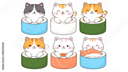 Adorable Sushi Rolls Reimagined as Cute Cats for Fun Food Illustration