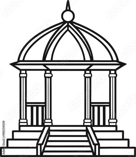 Elegant garden gazebo structure with decorative steps and a dome roof outdoor architecture