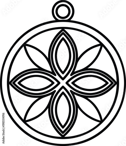 Exquisite Ornate Circular Pendant Charm with Intricate Stylized Floral Quatrefoil Design