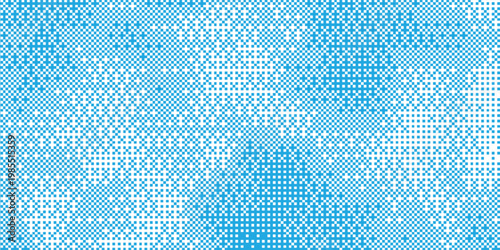 Futuristic blue bitmap 8-bit style background with glitchy and flickering pixels, neon blue tones and cyber glitch aesthetic, creative background