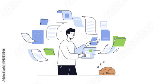 Businessman, paperwork, office work, document management, workflow optimization