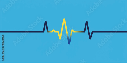 Medical illustration of a rhythmic heartbeat forming a heart shape on an EKG monitor displaying a pulse wave and electrocardiogram line for healthcare technology