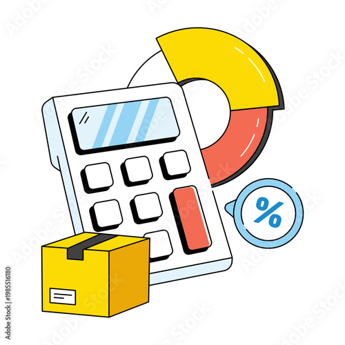 Carton with cruncher, icon of parcel calculation