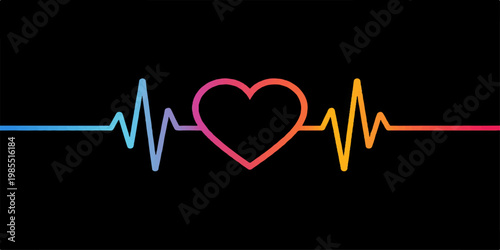 A medical red heart shaped pulse line on an ecg monitor screen representing life and cardiology through an ekg healthcare wave graph illustration for hospital medicine use