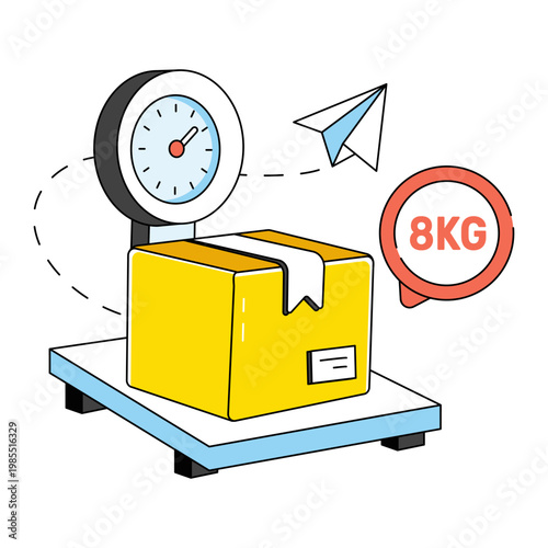 Conceptual doodle design icon of parcel weighing