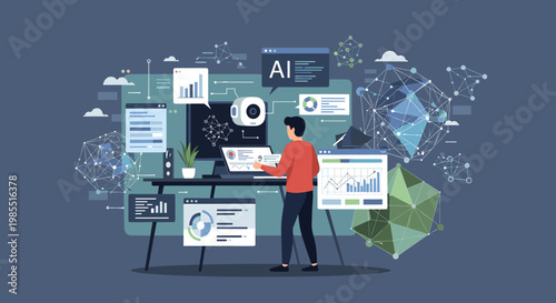 Abstract illustration of a network, conveying collaboration, interconnectedness, and strategic planning. Ideal for presentations, websites, and market