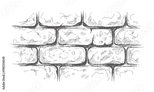 Hand drawn of a textured grey brick wall with visible mortar lines