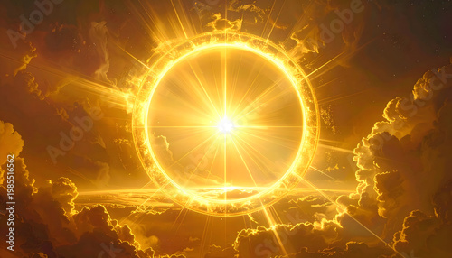 神聖な黄金太陽の光輪背景