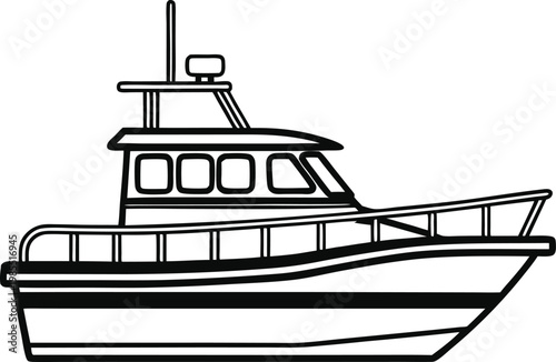 Sleek Side Profile Outline of a Modern Yacht or Powerboat for Marine Adventure