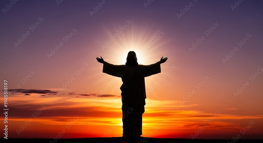 Fototapeta premium Silhouette of Jesus Christ at Sunset Background