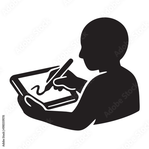 Artist Drawing on Digital Tablet with Stylus Icon