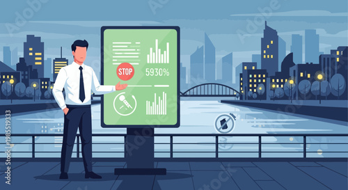 Businessman presenting data on screen.