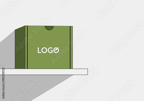 A stylized retail box featuring a bamboo fiber logo sits on a shelf. Clean, modern illustration with long shadows. Ideal for branding and product showcases.