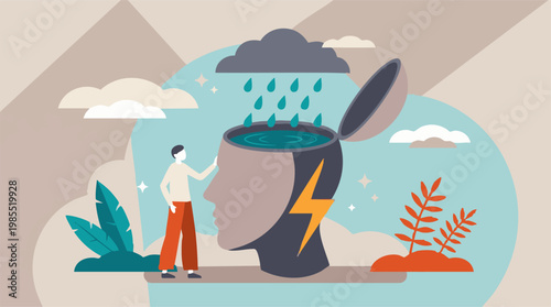 Illustrative concept of mental health, emotional state, and thought process