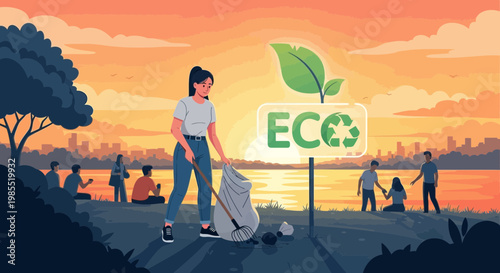 Man picking up trash on walkway.