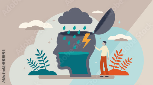 Conceptual illustration of mental health, stress, anxiety, and emotional turmoil