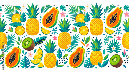 Tropical Fruit Pattern with Pineapples Papayas.