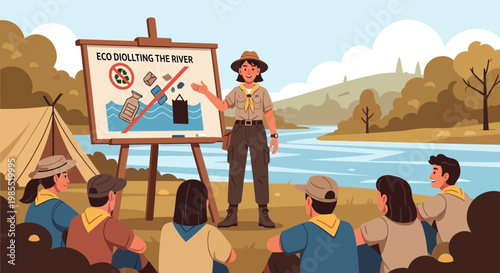 Man presenting to group outdoors.