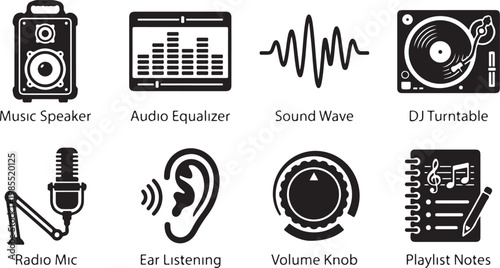 Music Icons, Sound Symbols, Audio Elements, Vector Soundwave Graphics