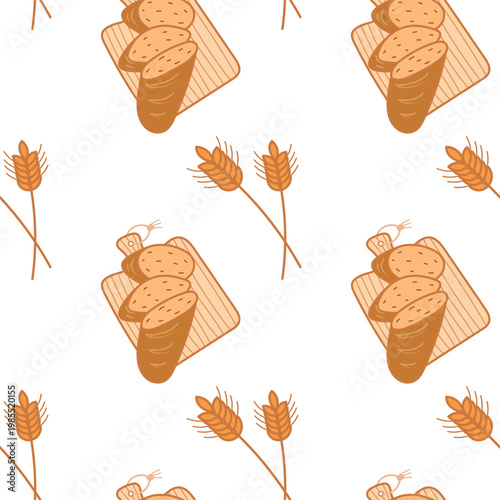 Sliced bread and wheat seamless pattern background