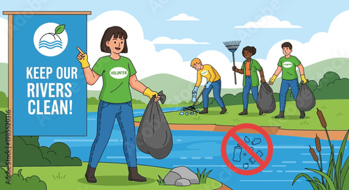 People cleaning up trash outdoors.