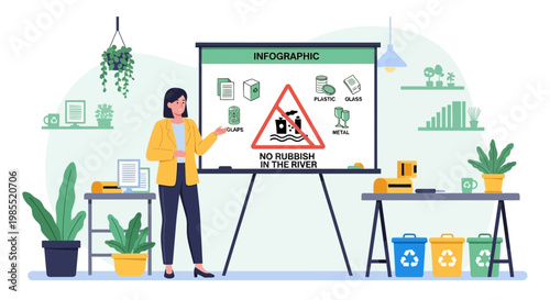 Woman presenting on recycling poster board.