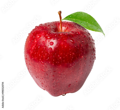 red apple with water drops isolated on transparent png background