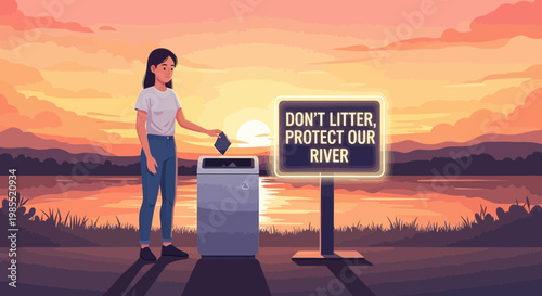 Woman putting trash in recycling bin.
