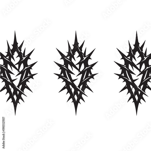 Black Cyber-Sigilism Thorn Heart Silhouette; Gothic Neo-Tribal Vector Illustration for Streetwear Design