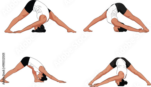Professional athlete or yogi performing wide legged forward bend yoga pose for flexibility training healthy lifestyle wellness balance