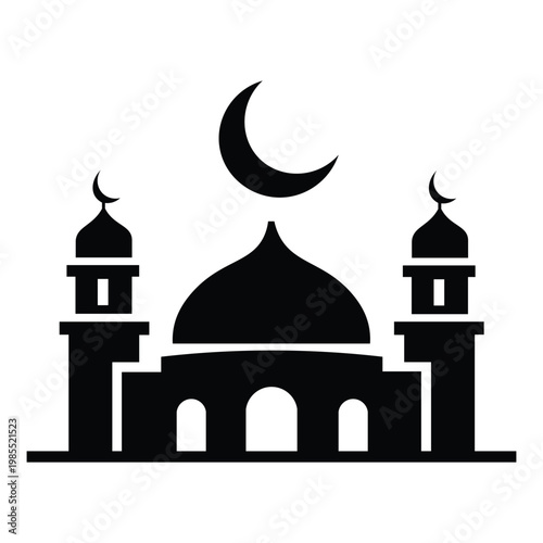 Minimalist icon of a mosque with dome and minaret in a clean and simple style