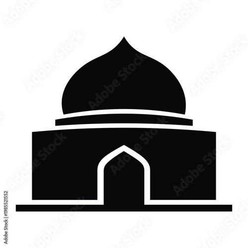 Minimalist icon of a mosque with dome and minaret in a clean and simple style
