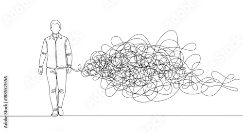 Continuous Line Art Person Walking Forward Leaving Chaos Personal Progress Minimal Illustration