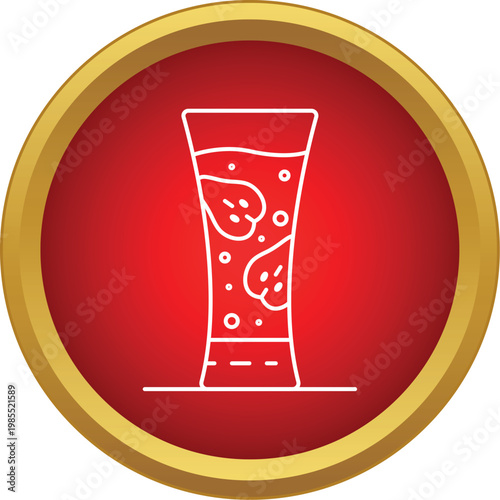 Strawberry flavored beverage in a tall glass, with fruit slices and bubbles