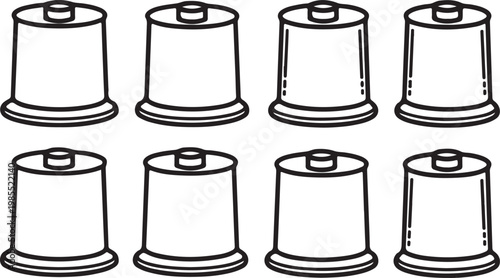 Eight cylindrical containers with lids neatly arranged in a two-by-four grid Vector