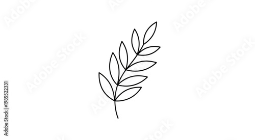 A minimalist line drawing of a leafy branch with multiple leaves.