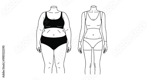 Before and After Weight Loss Female Body Vector Illustration