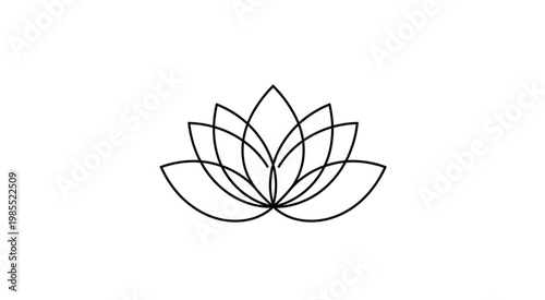 A minimalist line drawing depicts a lotus flower in a simple graphic style.