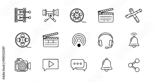 Film production and media equipment icons a comprehensive collection for visual storytelling and broadcasting