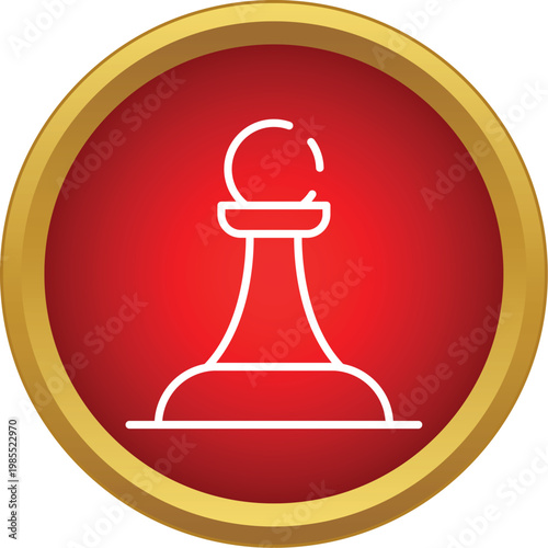 White outline chess pawn inside a red circle with gold border