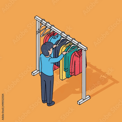 Man choosing clothes on a rack.
