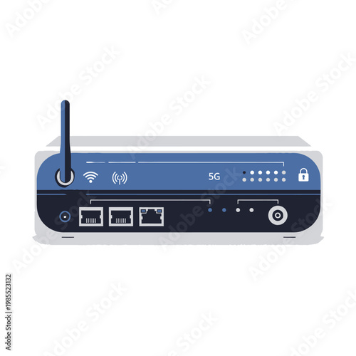 Modern 5G Wi-Fi Router with Antenna and Ethernet Ports, Network Technology