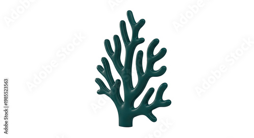 Dark Green Coral Sculpture on White Background