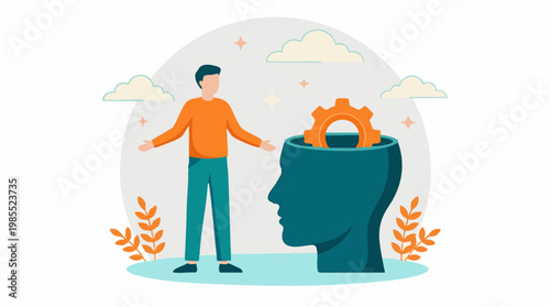 Conceptual illustration of human mind, intelligence, and idea development