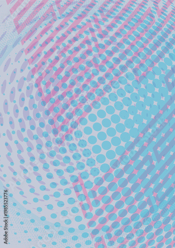 Modern abstract background with halftone dots and geometric stripes in blue and pink. Creative retro-futuristic texture for tech marketing, social media covers, and trendy digital art