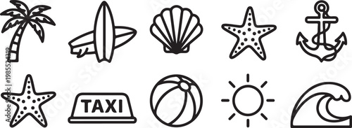 Simple black and white icons representing common objects and symbols Vector